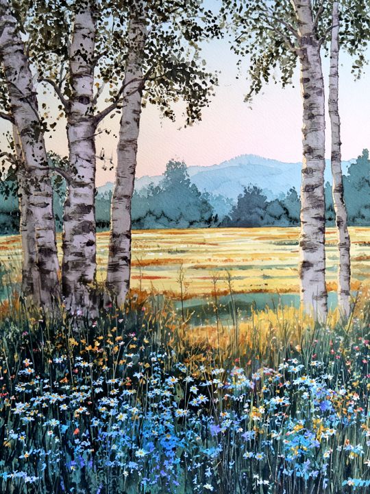 Алмазная мозаика без подрамника «Березки» 130x100 см