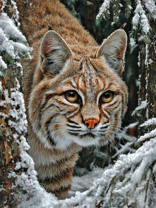 Алмазная мозаика без подрамника «Рысь Бобкэт» 90x70 см