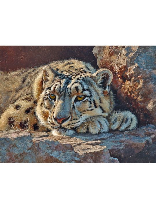 Алмазная мозаика без подрамника «Снежный барс» 70x50 см, 49 цветов