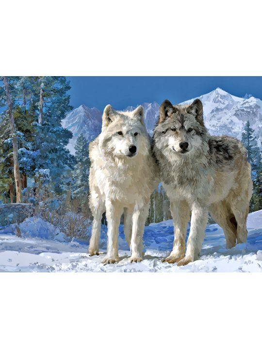 Алмазная мозаика без подрамника «Волки в горах» 40x30 см