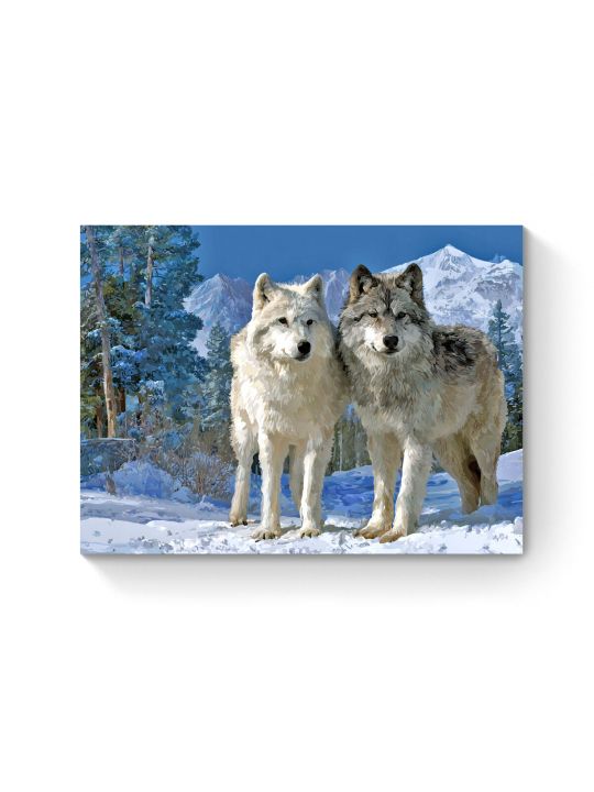 Алмазная мозаика на подрамнике «Волки в горах» 50x40 см