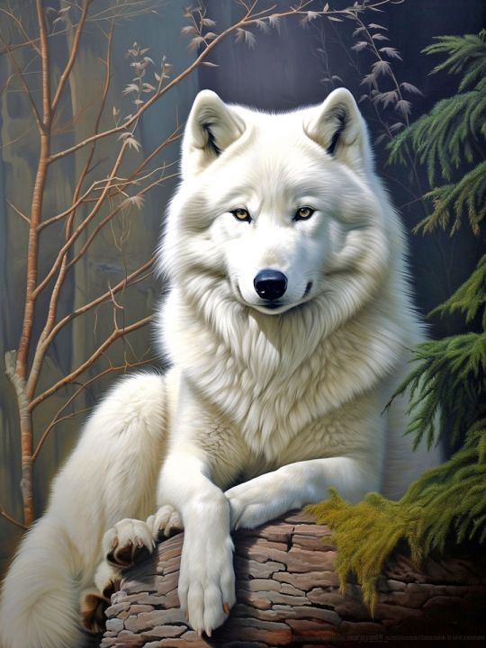 Алмазная мозаика без подрамника «Белый волк» 90x70 см, 48 цветов