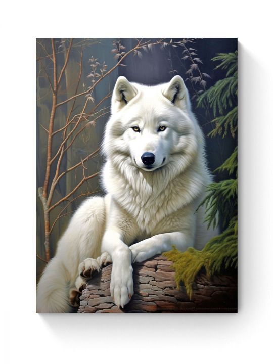 Алмазная мозаика на подрамнике «Белый волк» 50x40 см, 40 цветов