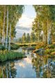 Алмазная мозаика без подрамника «Березы у воды» 90x70 см