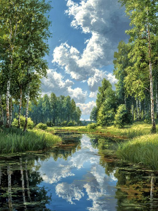 Алмазная мозаика без подрамника «Лесная речка» 130x100 см