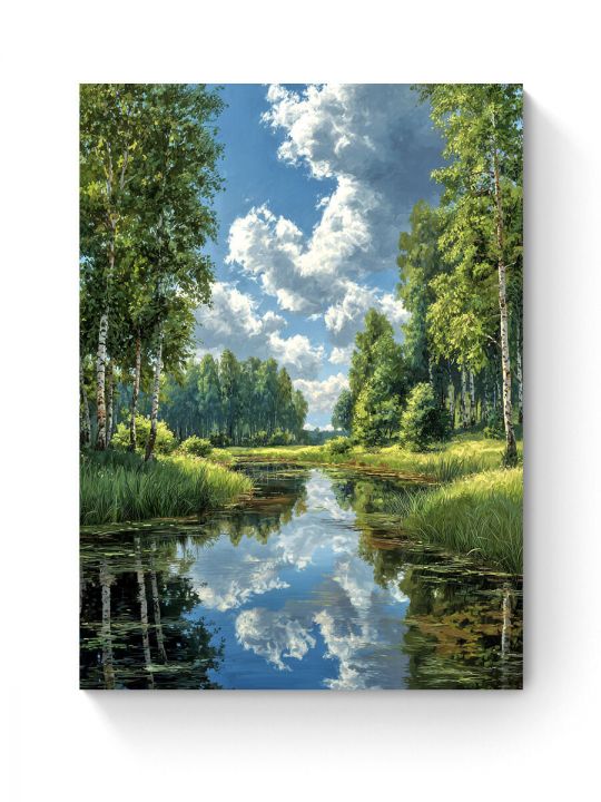 Алмазная мозаика на подрамнике «Лесная речка» 90x70 см, 49 цветов