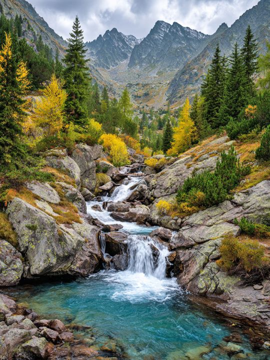 Алмазная мозаика без подрамника «Горная река» 50x40 см, 50 цветов