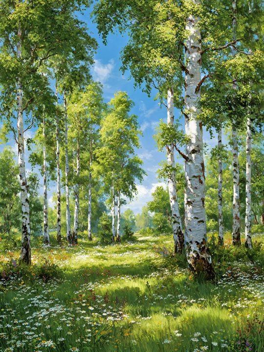 Алмазная мозаика без подрамника «Берёзовая роща» 130x100 см