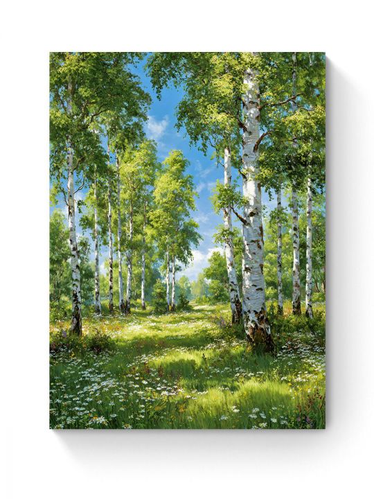 Алмазная мозаика на подрамнике «Берёзовая роща» 50x40 см, 50 цветов