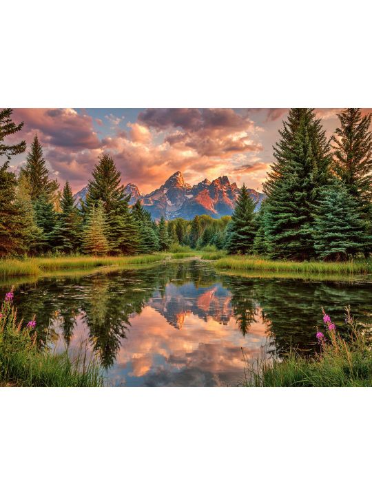 Алмазная мозаика без подрамника «Закат на озере» 40x30 см