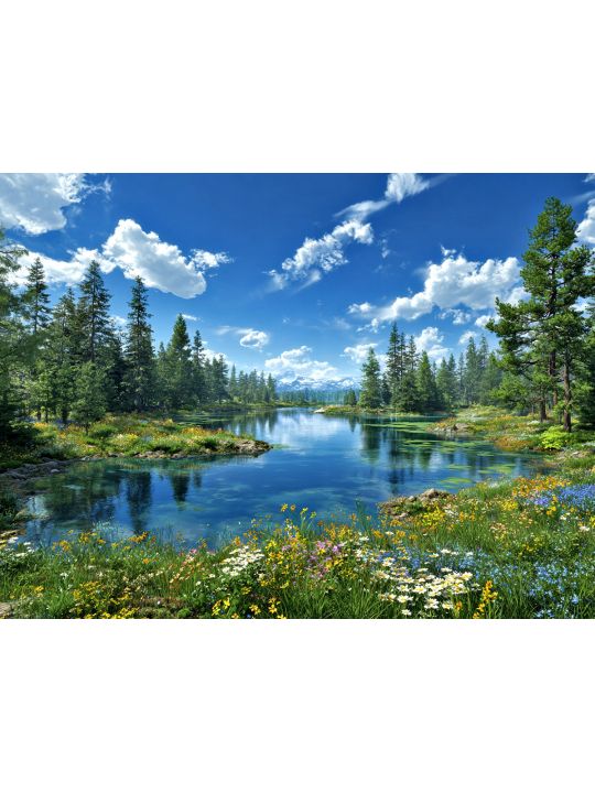 Алмазная мозаика без подрамника «Лесное озеро» 40x30 см