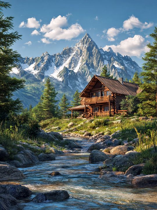 Алмазная мозаика без подрамника «Домик в горах» 130x100 см