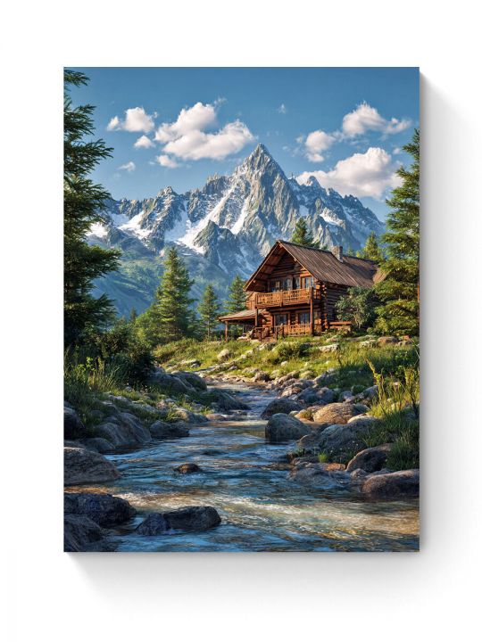 Алмазная мозаика на подрамнике «Домик в горах» 50x40 см