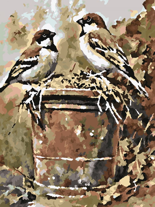 Картина по номерам без подрамника «Воробьи» 25x20 см