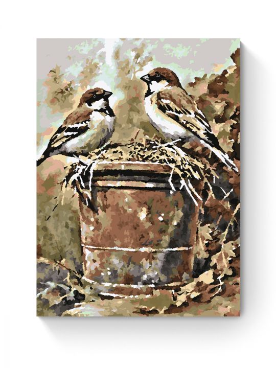 Картина по номерам на подрамнике «Воробьи» 35x25 см