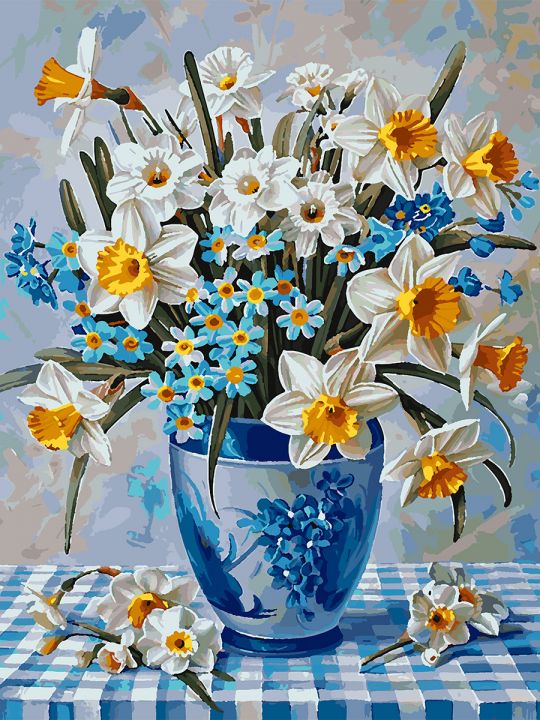 Картина по номерам без подрамника «Нарциссы» 80x60 см