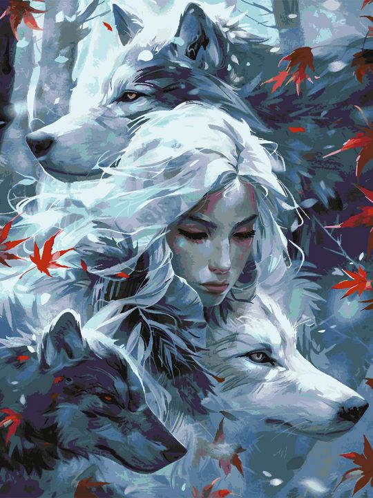 Картина по номерам без подрамника «Волчья семья» 130x100 см