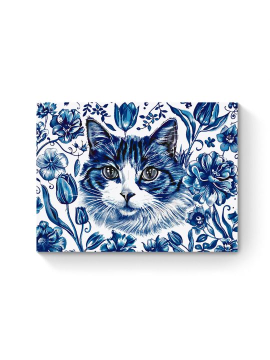 Картина по номерам на подрамнике «Кошка Гжель» 90x70 см