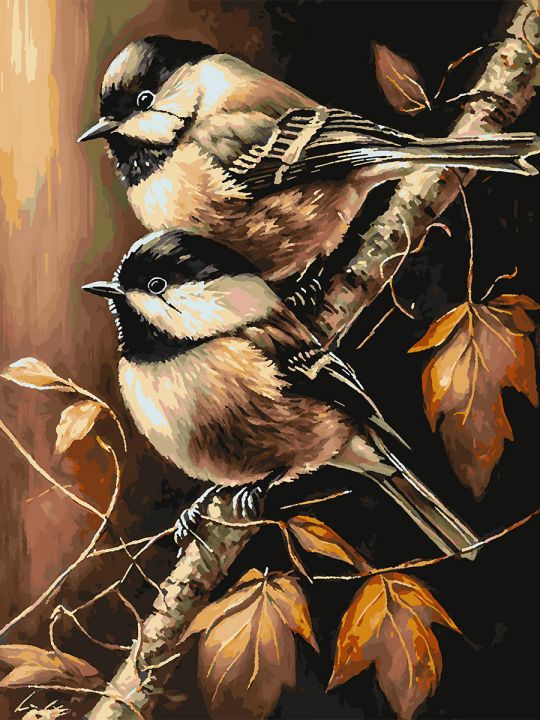 Картина по номерам без подрамника «Синички» 80x60 см