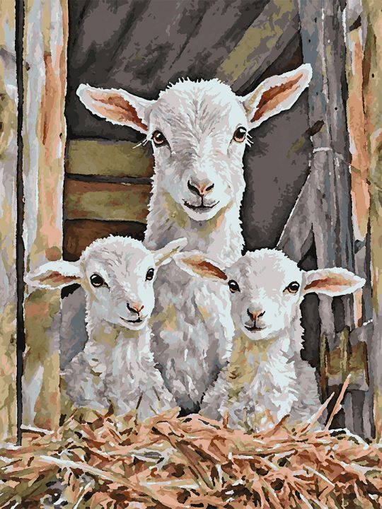 Картина по номерам без подрамника «Козлята» 80x60 см