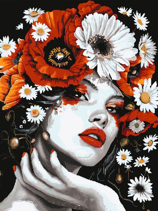 Картина по номерам без подрамника «Дева в маках» 130x100 см