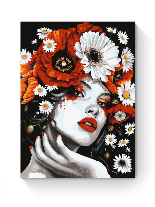 Картина по номерам на подрамнике «Дева в маках» 90x70 см
