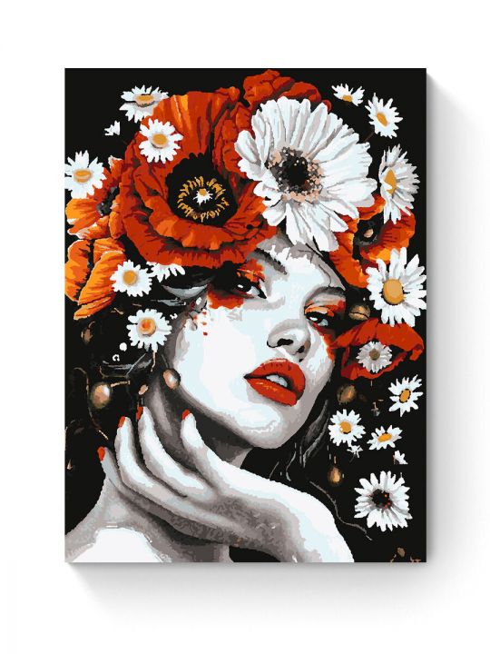 Картина по номерам на подрамнике «Дева в маках» 80x60 см