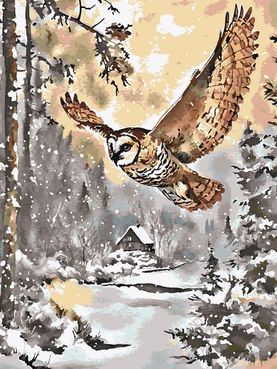 Картина по номерам без подрамника «Летящая сова» 130x100 см