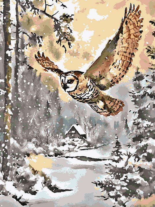 Картина по номерам без подрамника «Летящая сова» 80x60 см