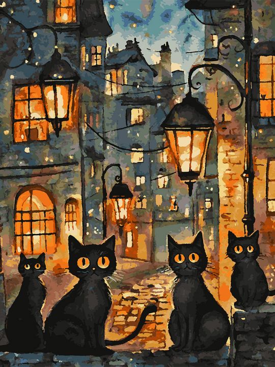 Картина по номерам без подрамника «Чёрные коты» 80x60 см