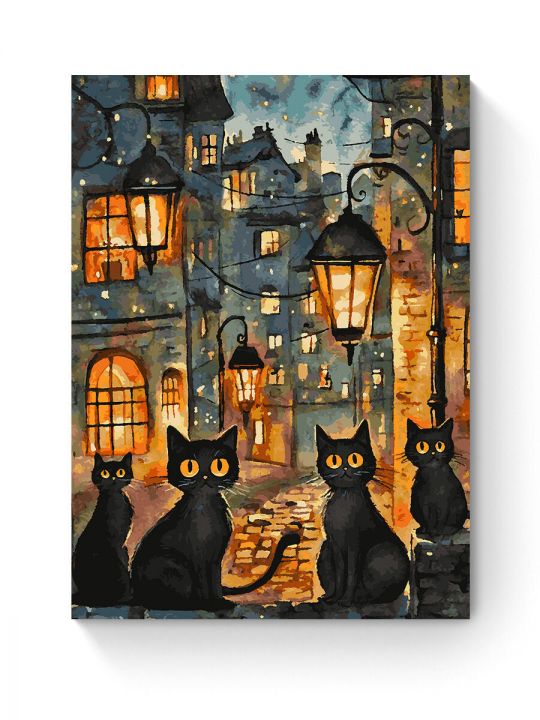 Картина по номерам на подрамнике «Чёрные коты» 90x70 см