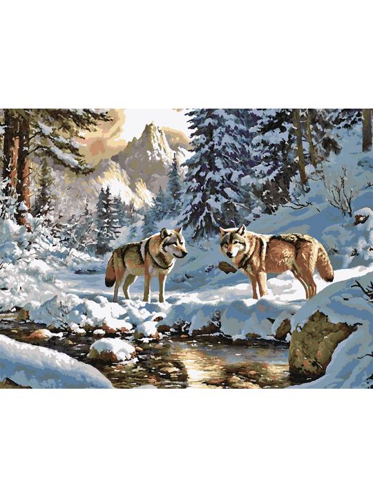 Картина по номерам без подрамника «Волки в лесу» 90x70 см