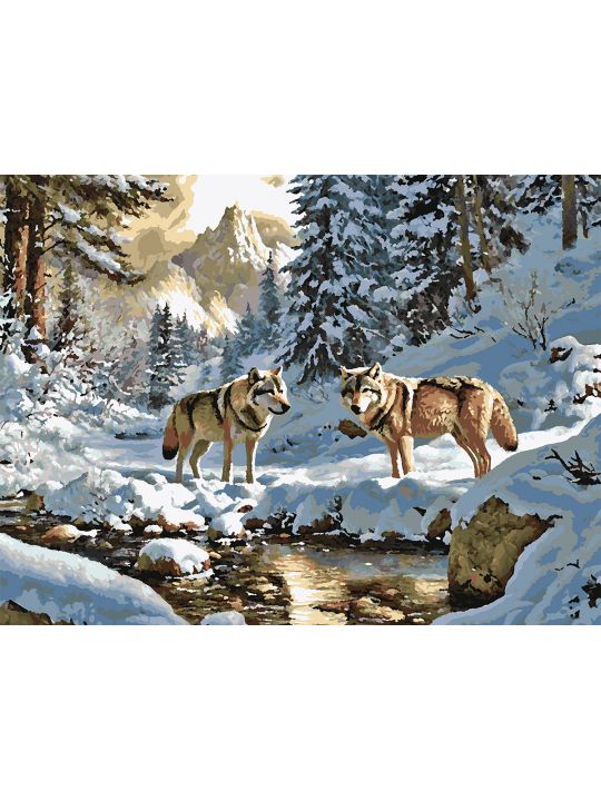 Картина по номерам без подрамника «Волки в лесу» 80x60 см