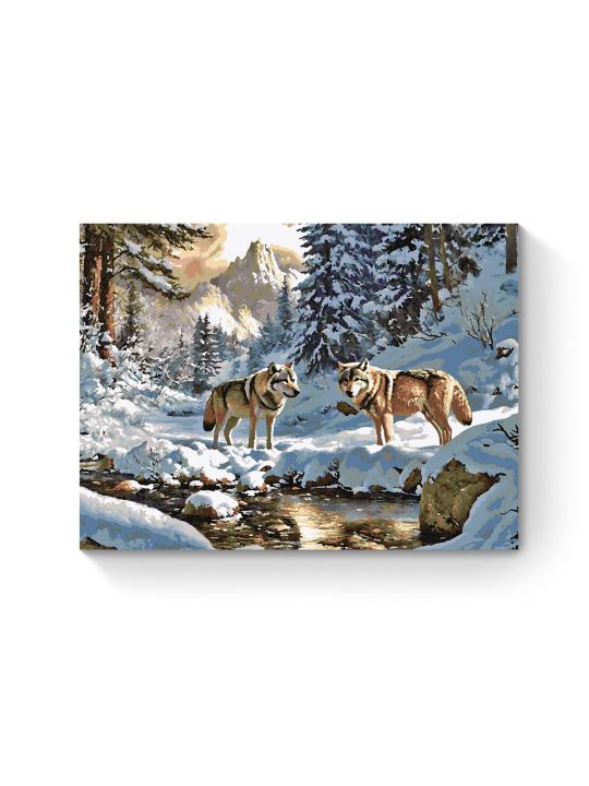 Картина по номерам на подрамнике «Волки в лесу» 90x70 см