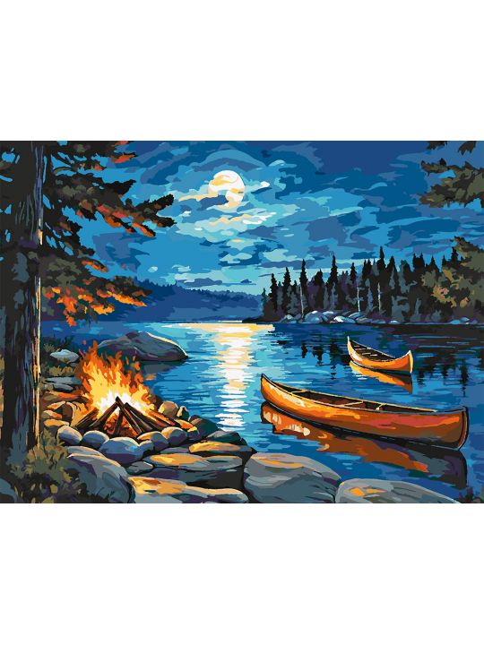 Картина по номерам без подрамника «Костер у реки» 90x70 см