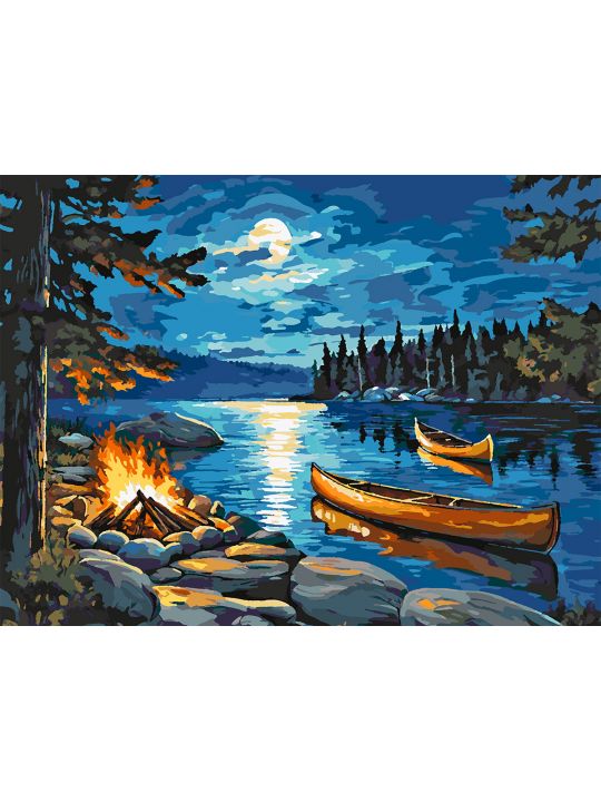 Картина по номерам без подрамника «Костер у реки» 80x60 см