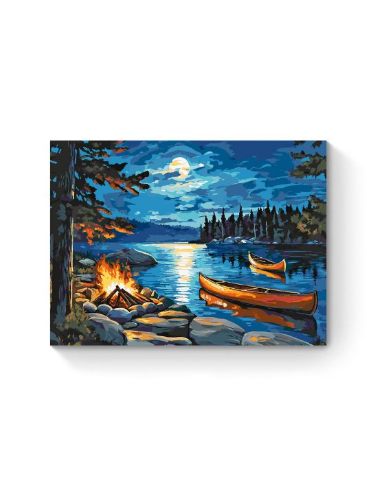 Картина по номерам на подрамнике «Костер у реки» 90x70 см