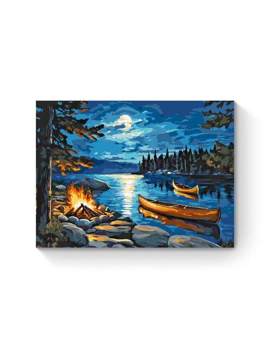 Картина по номерам на подрамнике «Костер у реки» 80x60 см