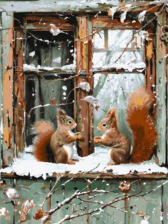 Картина по номерам без подрамника «Две белочки» 90x70 см