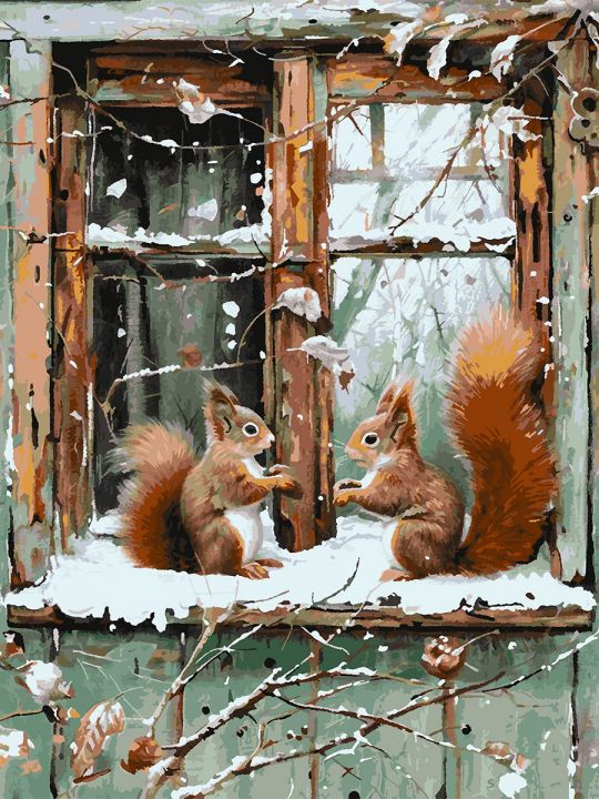 Картина по номерам без подрамника «Две белочки» 130x100 см