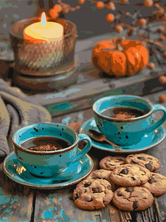 Картина по номерам без подрамника «Кофе на двоих» 130x100 см