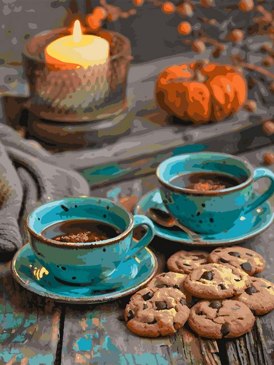 Картина по номерам без подрамника «Кофе на двоих» 80x60 см