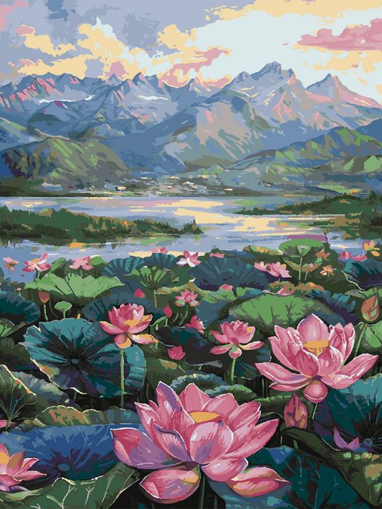 Картина по номерам без подрамника «Озеро лотосов» 90x70 см