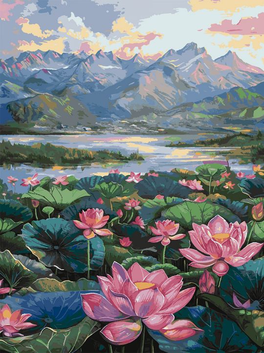 Картина по номерам без подрамника «Озеро лотосов» 130x100 см