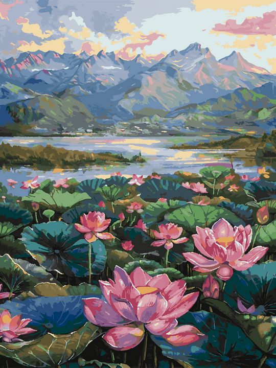 Картина по номерам без подрамника «Озеро лотосов» 80x60 см