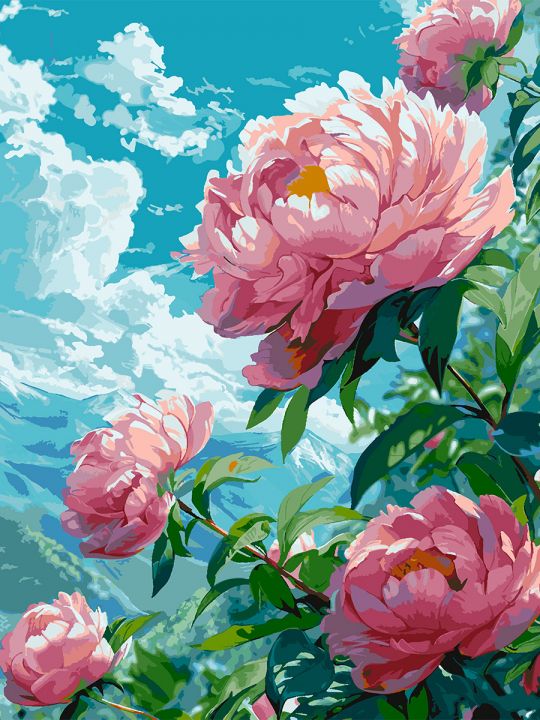 Картина по номерам без подрамника «Розовые пионы» 130x100 см