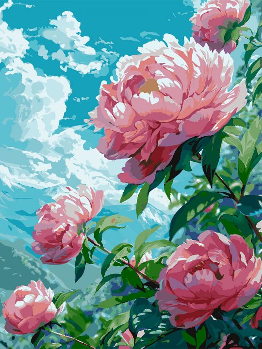 Картина по номерам без подрамника «Розовые пионы» 80x60 см