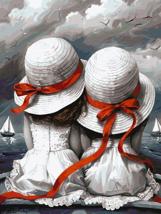 Картина по номерам без подрамника «Две девочки» 130x100 см