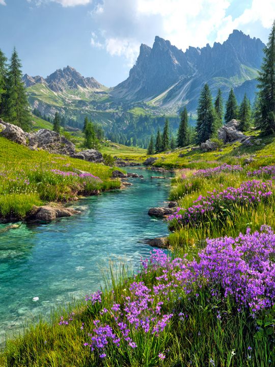 Алмазная мозаика без подрамника «Горная долина» 130x100 см