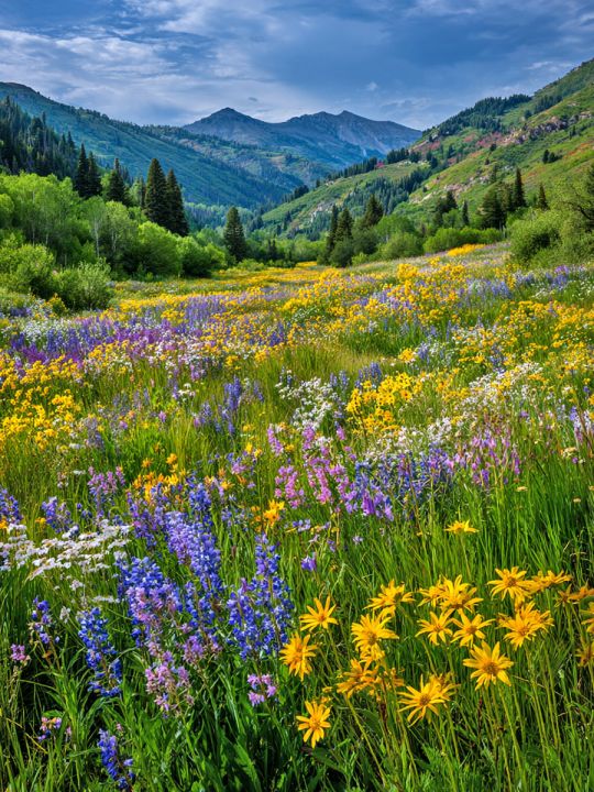 Алмазная мозаика без подрамника «Горная долина» 40x30 см